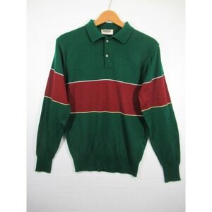 Vintage 70s Arrow Shelter Bay Polo Sweater Men Large Green Colorblock Acrylic